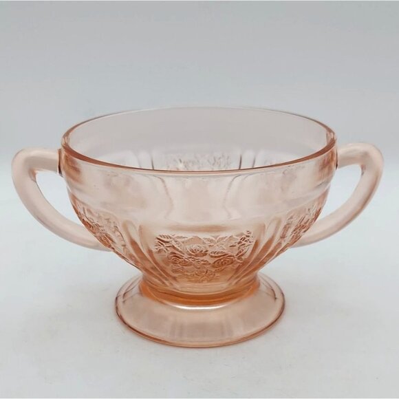 Vintage Federal Glass Pink Sharon Cabbage Rose Sugar & Creamer Depression Glass - Picture 7 of 8
